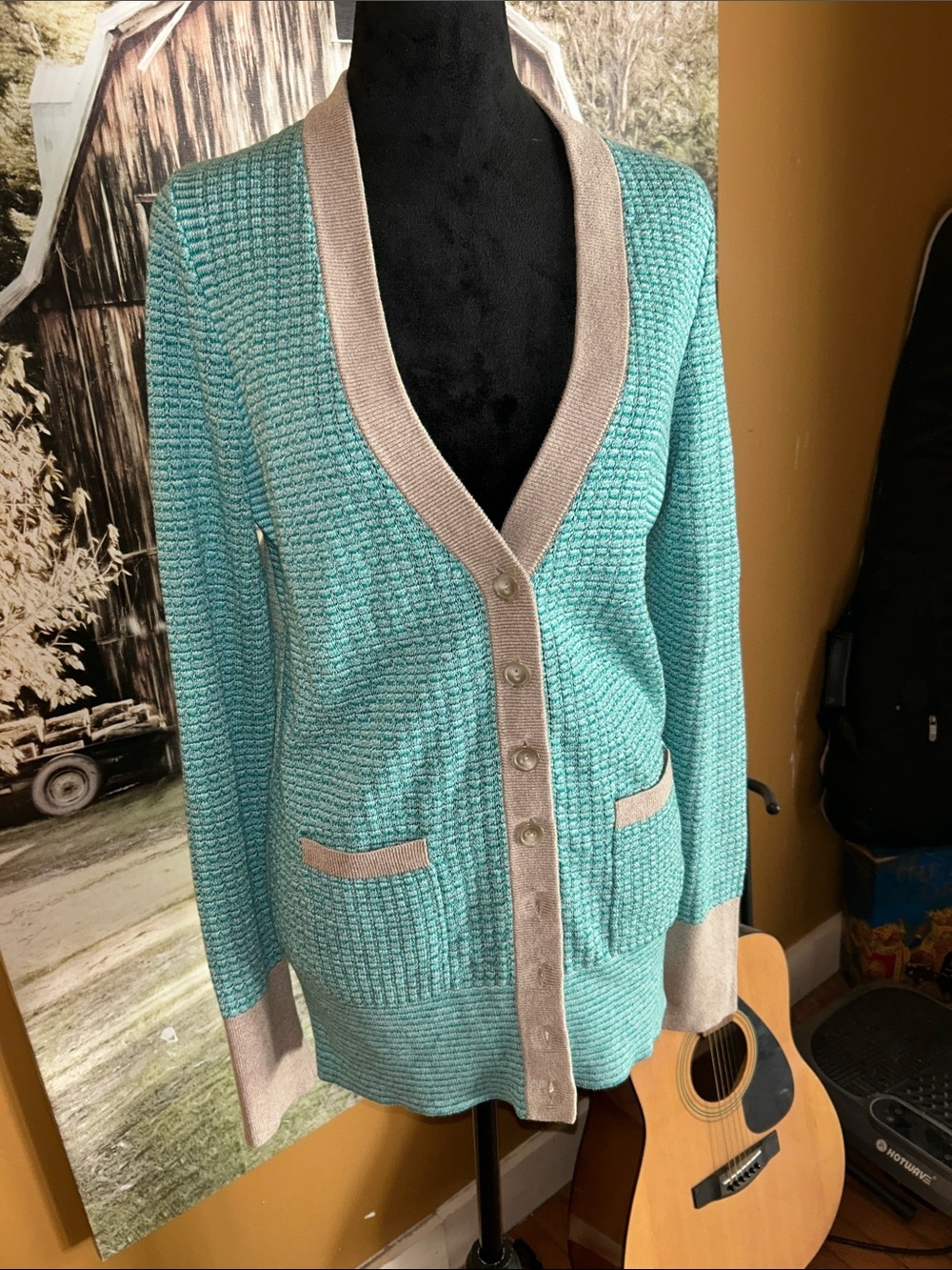 NWT Marc Jacobs Turquoise Contrast-Trim Button-Front Cardigan